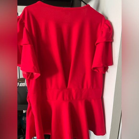 NWT Blouse Tiered Sleeve Tie Front Peplum- Red  Pit to pit 24 inches. 🌹🌹 - Picture 3 of 7